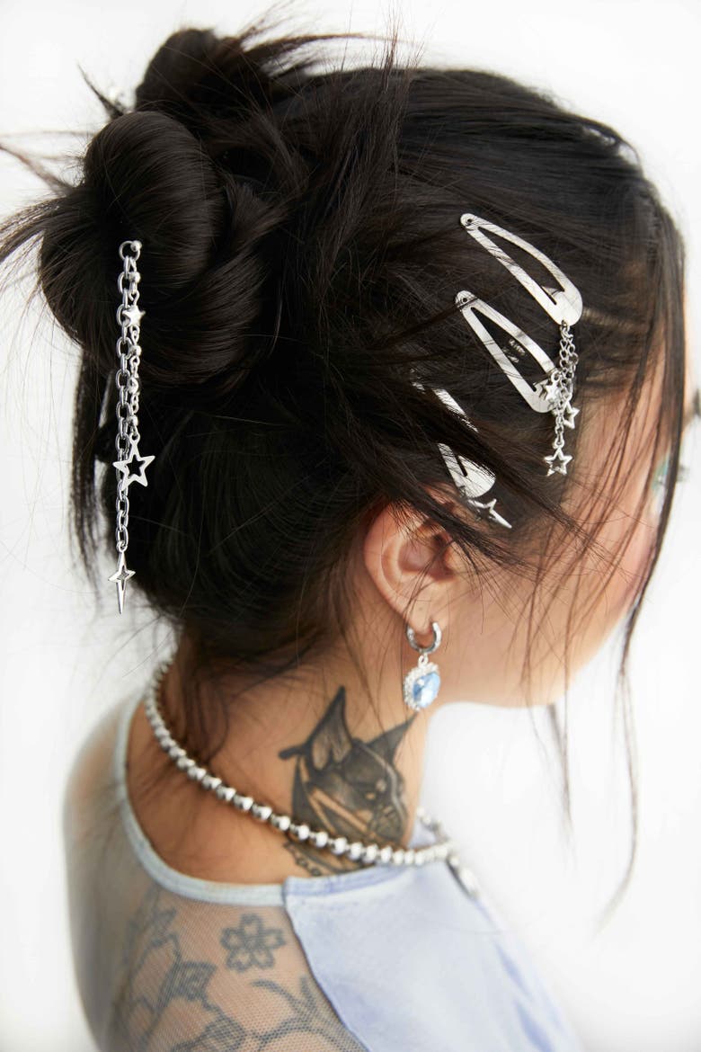 Steel Hair Pin With Sparkle Charm, Alternate, color, Silver