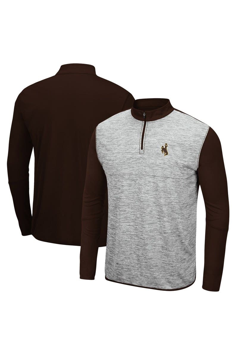 COLOSSEUM Men's Colosseum Heathered Gray/Brown Wyoming Cowboys Prospect Quarter-Zip Jacket, Main, color, 