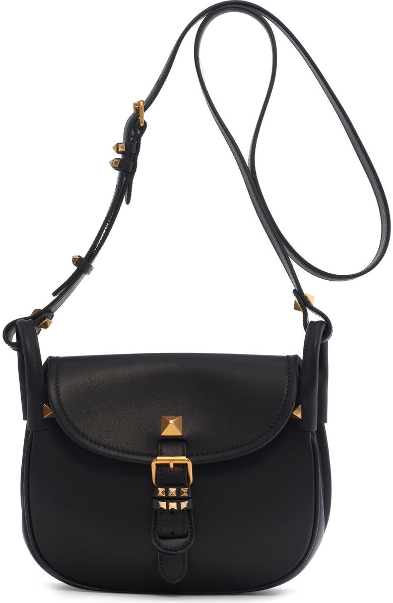 Valentino Garavani Small Flaneuse Leather Shoulder Bag, Main, color, Black