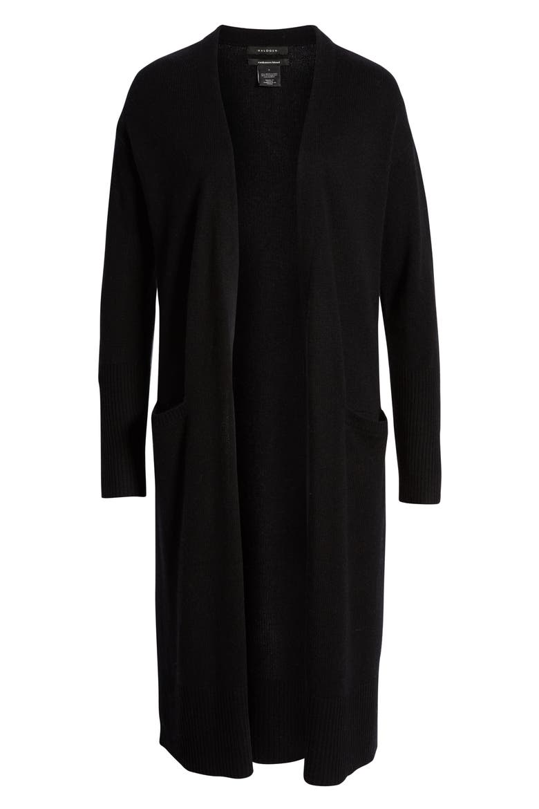 Wool & Cashmere Long Cardigan, Alternate, color, BLACK
