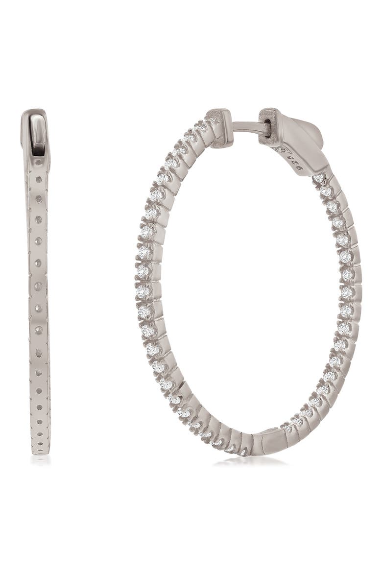 Rose Cubic Zirconia Hoop Earrings, Main, color, WHITE