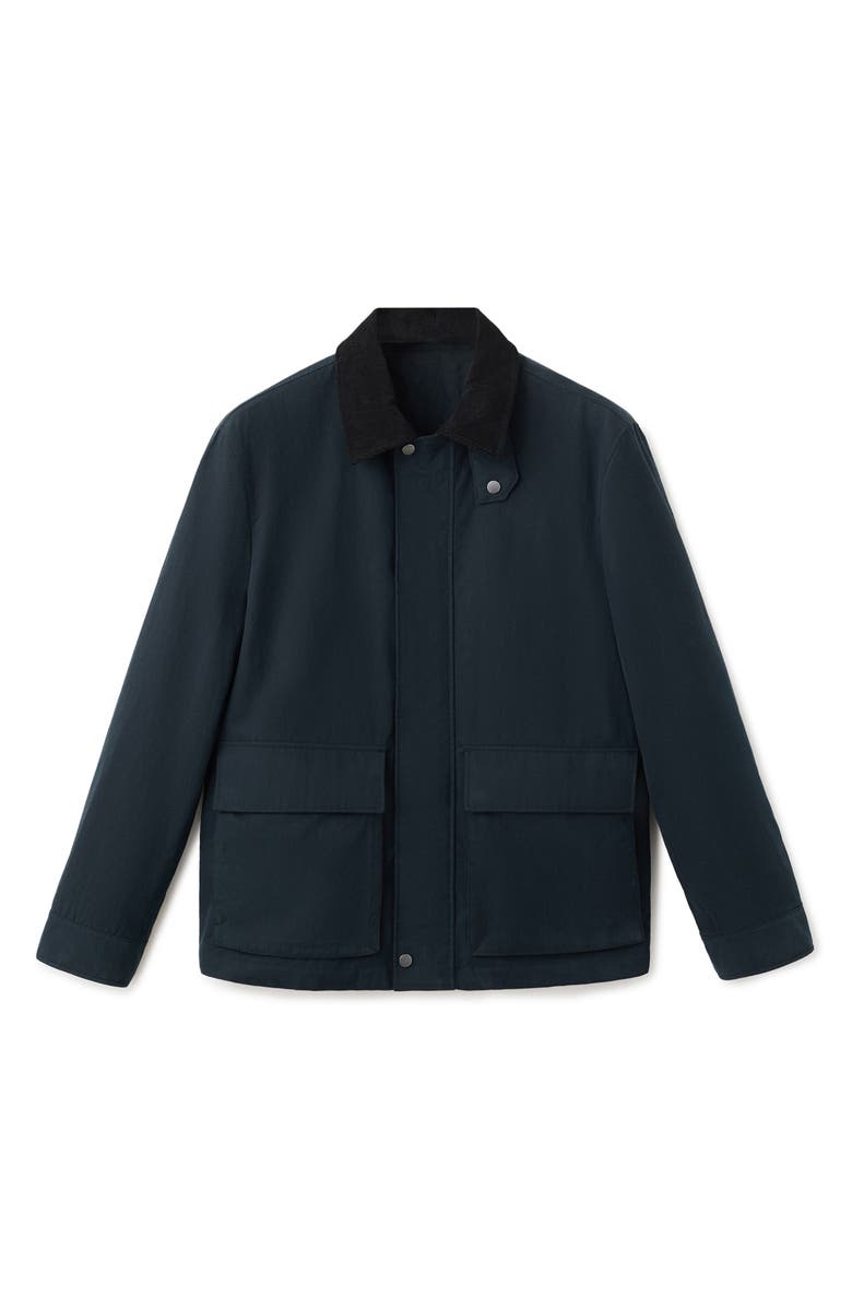 MANGO Contrast Collar Water Repellent Jacket, Alternate, color, Navy