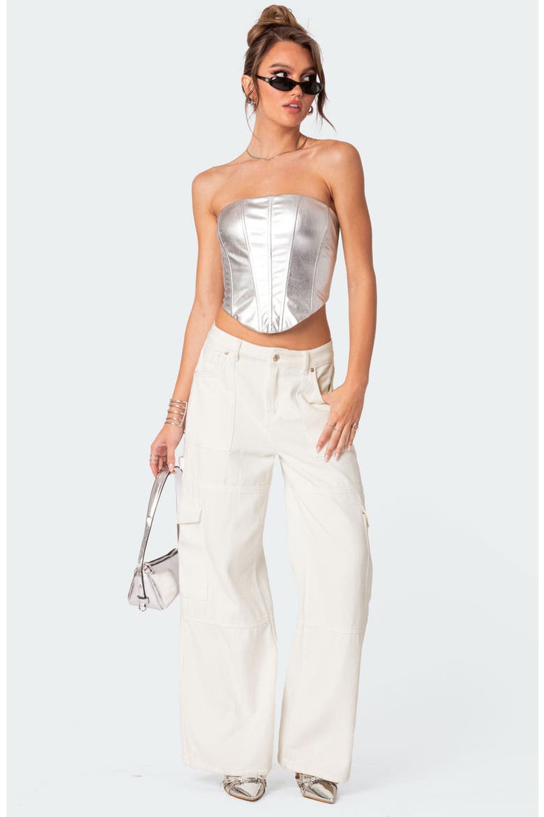 Mabel Metallic Faux Leather Corset Top, Alternate, color, SILVER