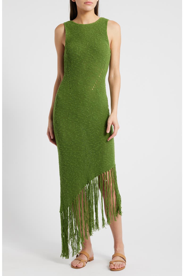 Rylee Sleeveless Fringe Hem Sweater Dress, Main, color, BANANA PALM