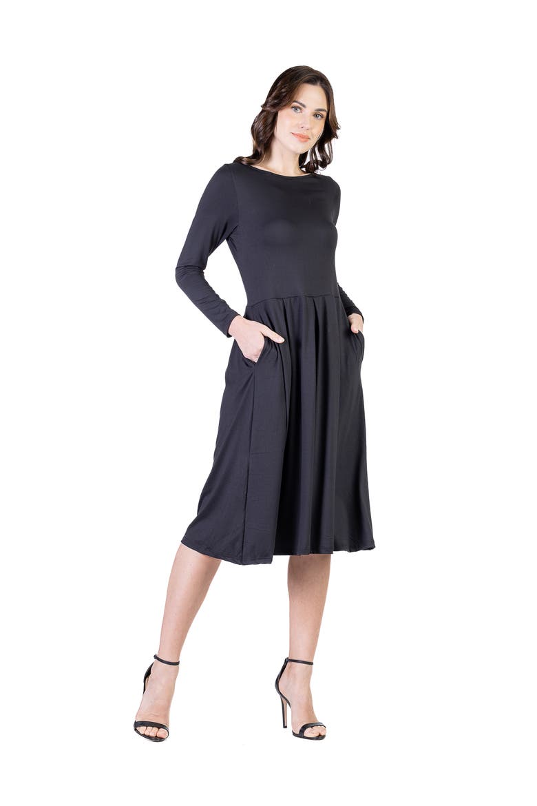 Midi Length Fit N Flare Pocket Dress, Alternate, color, Black