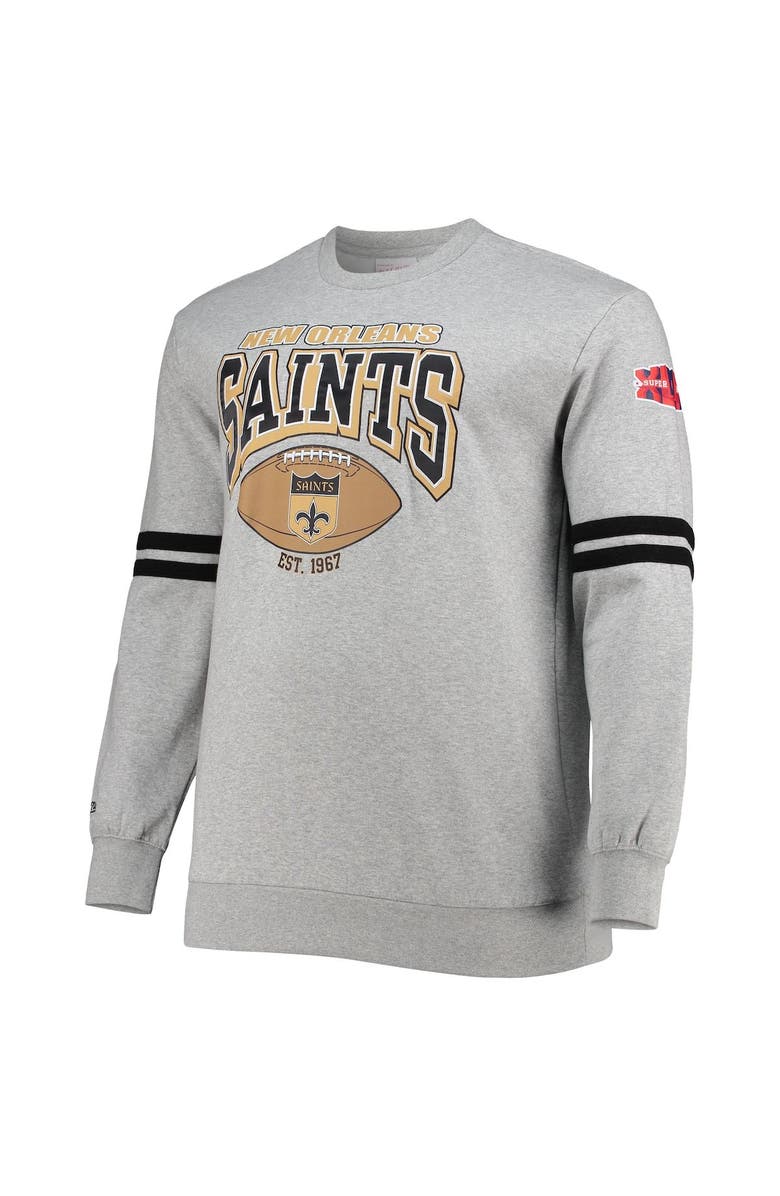 Mitchell & Ness Men's Mitchell & Ness Heathered Gray New Orleans Saints Big & Tall Allover Print Pullover Sweatshirt, Alternate, color,