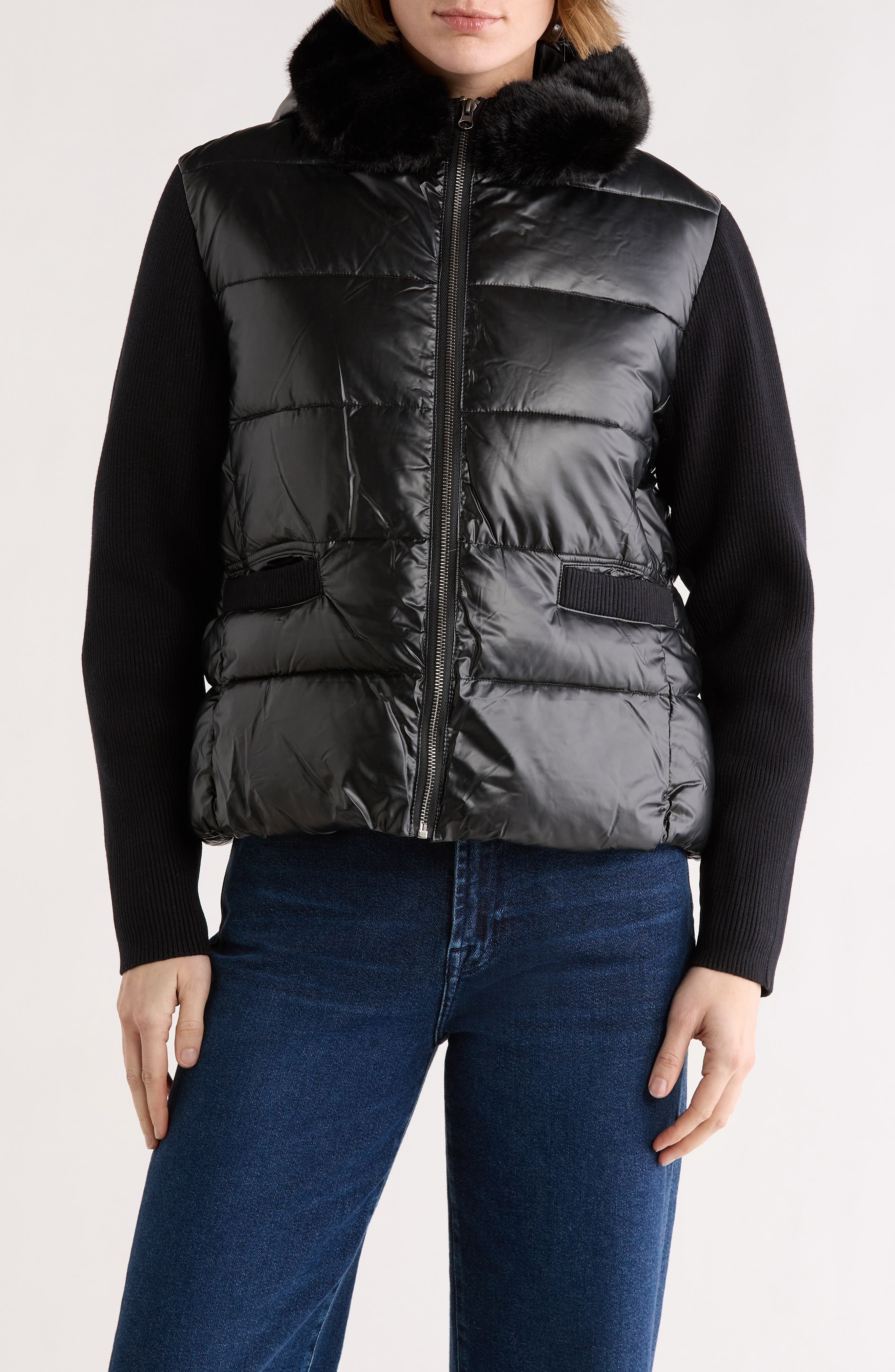 La Fiorentina Faux Fur Trim Hooded Puffer Jacket
