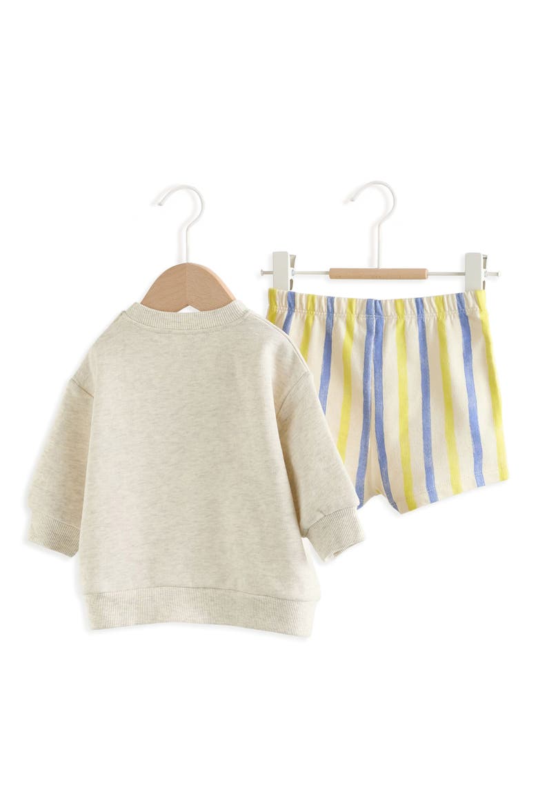 Hi Friend Graphic Sweater & Stripe Shorts Set, Alternate, color, GREY