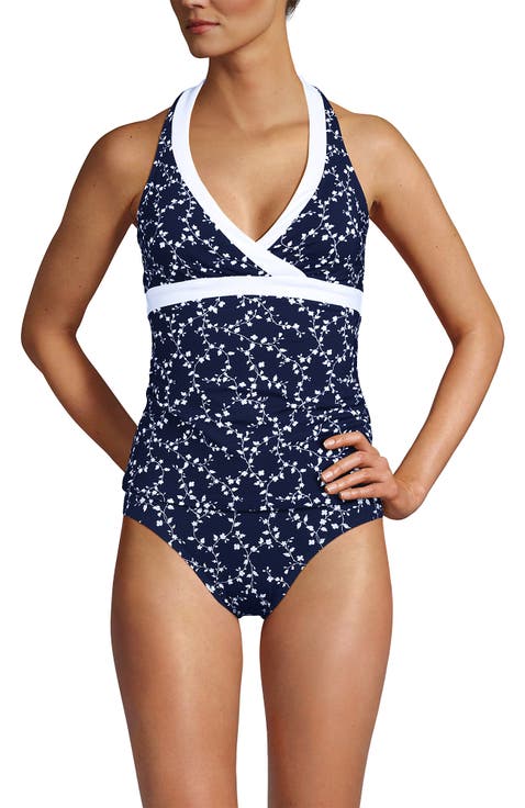Texture V-neck Halter Tankini Swimsuit Top