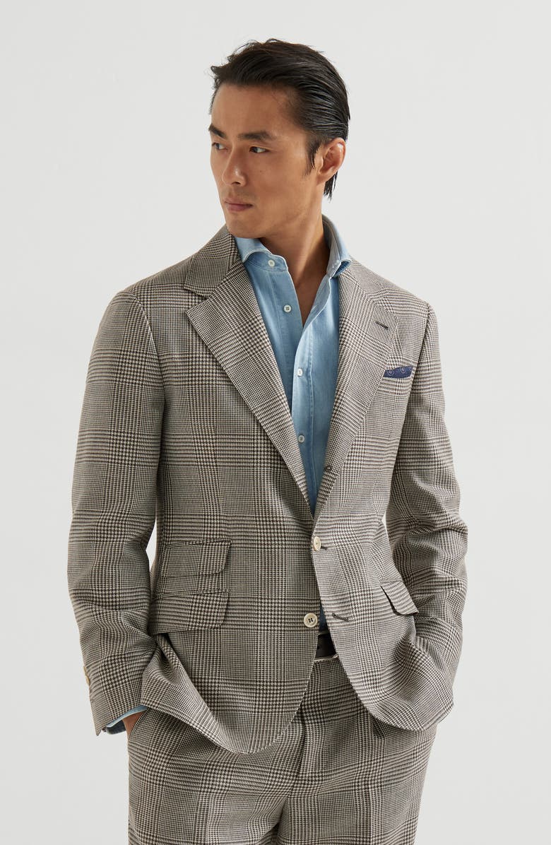 Brunello Cucinelli Prince of Wales Cavallo blazer, Alternate, color, Light Brown