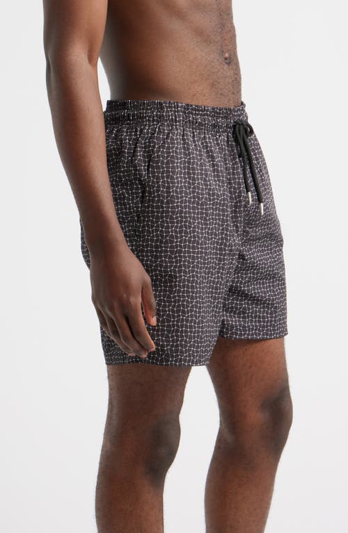 Stone Rose Wavy Mesh Print Swim Trunks In Gray