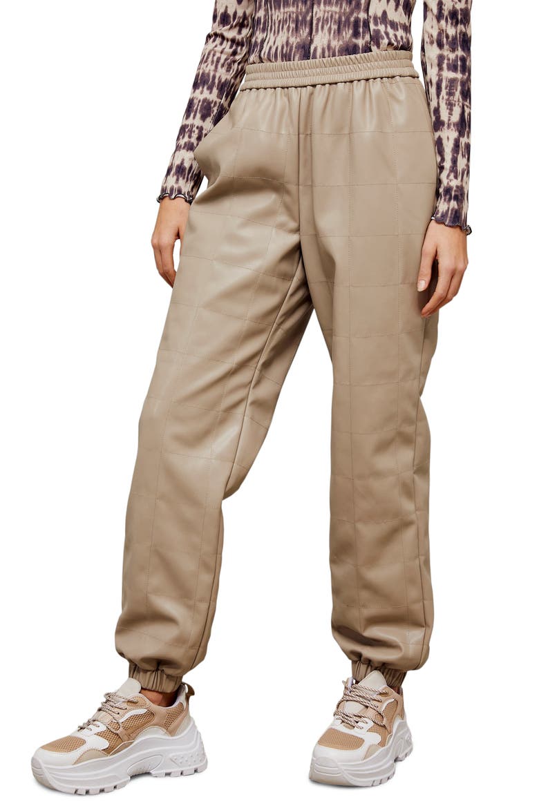 Quilted Faux Leather Jogger Pants, Main, color, BEIGE