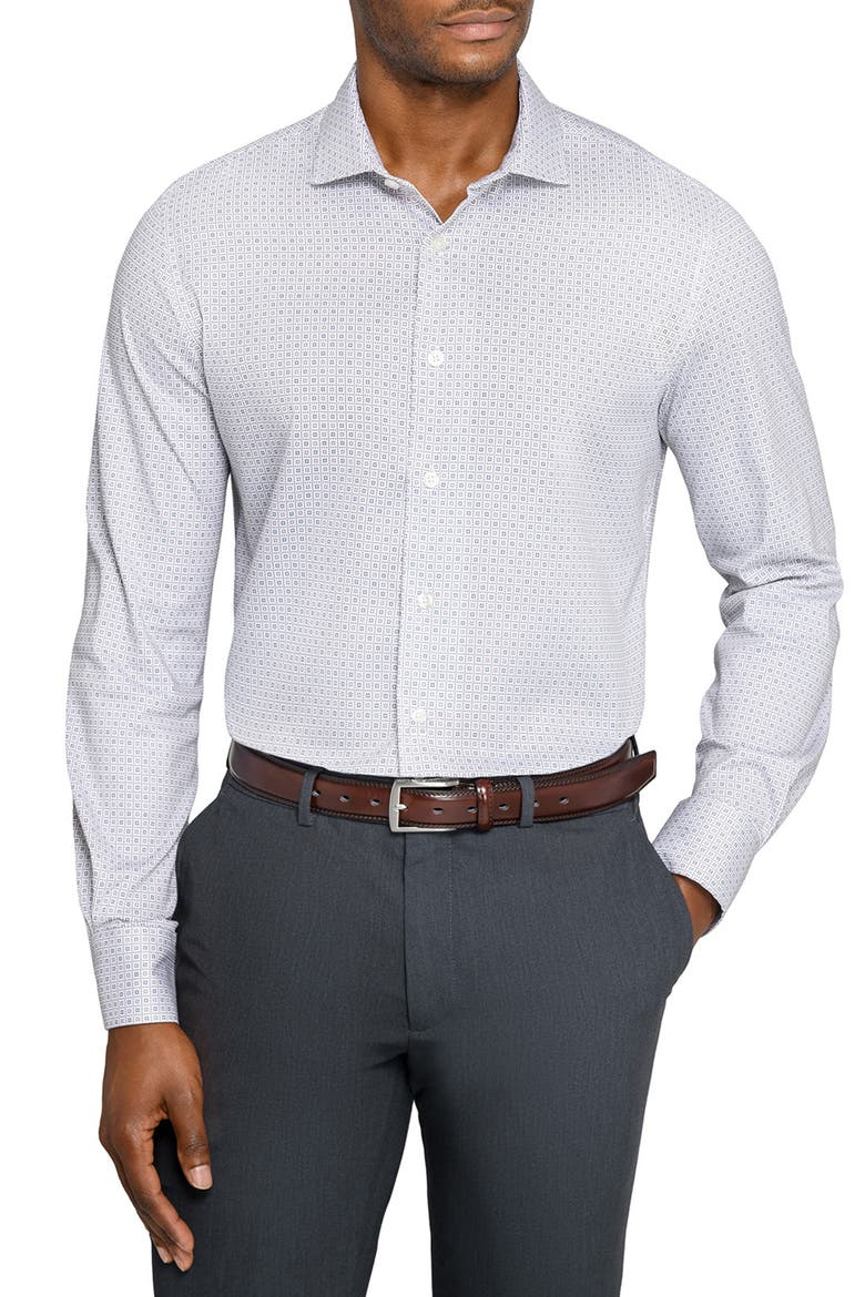 Reworked Slim Fit Geometric Print Cotton Dress Shirt, Main, color, WHITE