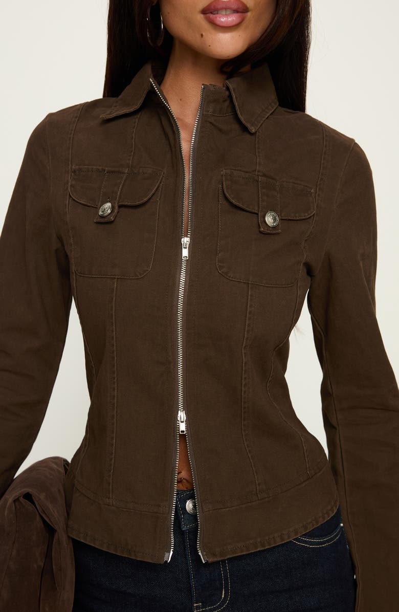 Princess Polly Kelehan Zip Jacket, Alternate, color, Stonewashed Brown