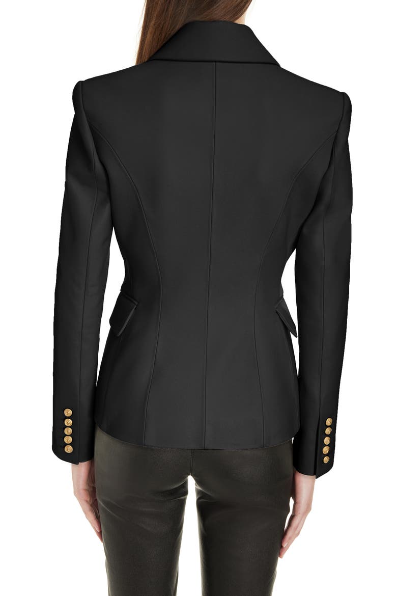 Fitted Double Breasted Leather Blazer, Alternate, color, 0PA BLACK
