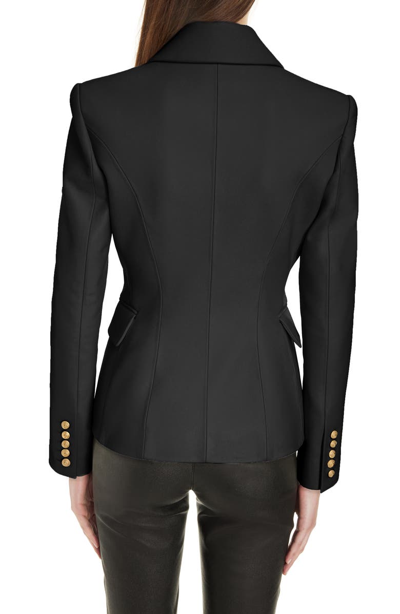 Balmain Fitted Double Breasted Leather Blazer, Alternate, color, 