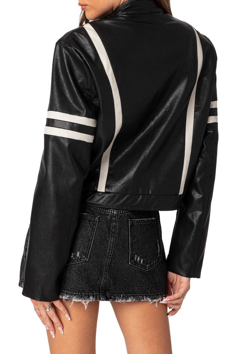 Rockstar Oversize Faux Leather Jacket, Alternate, color, BLACK-AND-WHITE