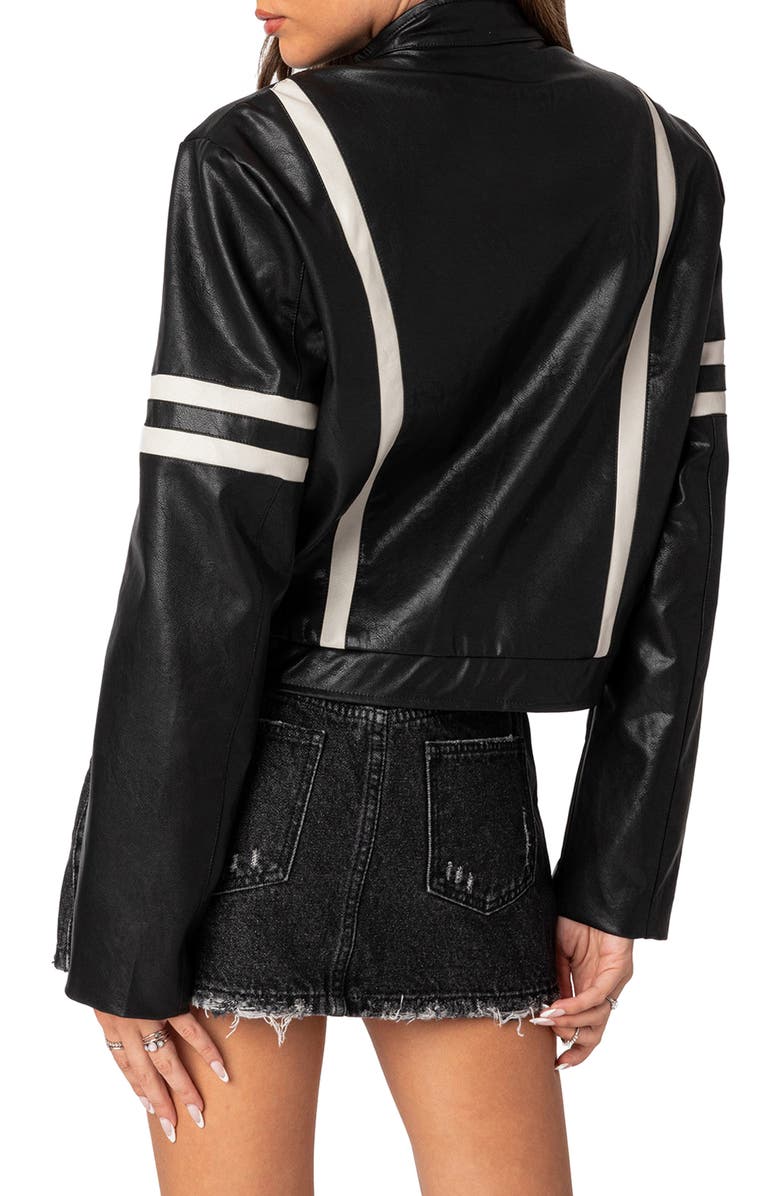 EDIKTED Rockstar Oversize Faux Leather Jacket, Alternate, color, Black-And-White