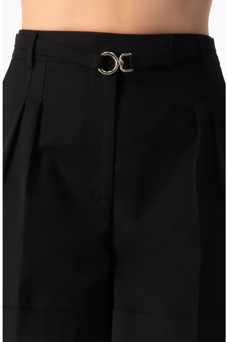 High-Waist Tailored Wide-Leg Cuffed Shorts, Alternate, color, Black