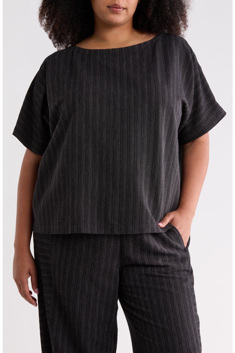 Print Bateau Neck Top, Main, color, BLKWH