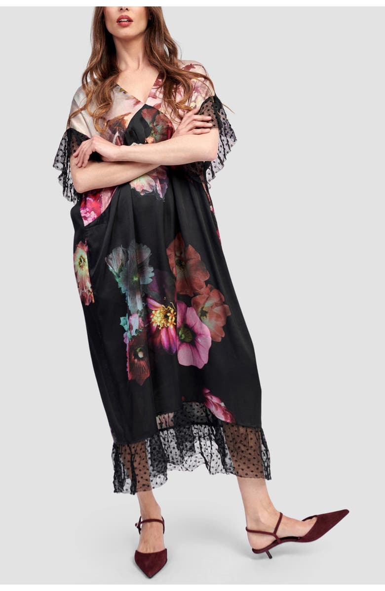 Alembika Romantic V-neck mixed floral midi dress, Main, color, 