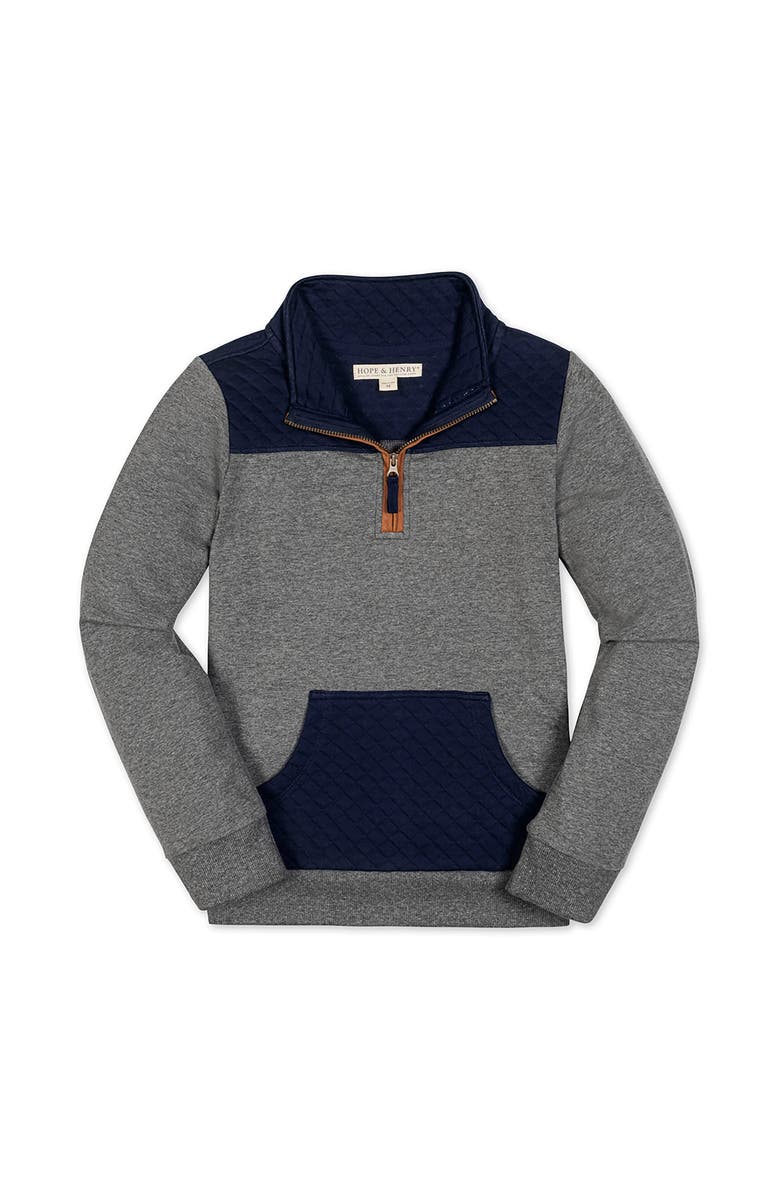 Hope & Henry Kids' Organic Long Sleeve French Terry Half-Zip Pullover, Main, color, Navy And Dark Gray Heather