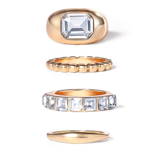 Jessica Simpson Gold-tone Ring Set Of 4 With Rhinestones In Gold