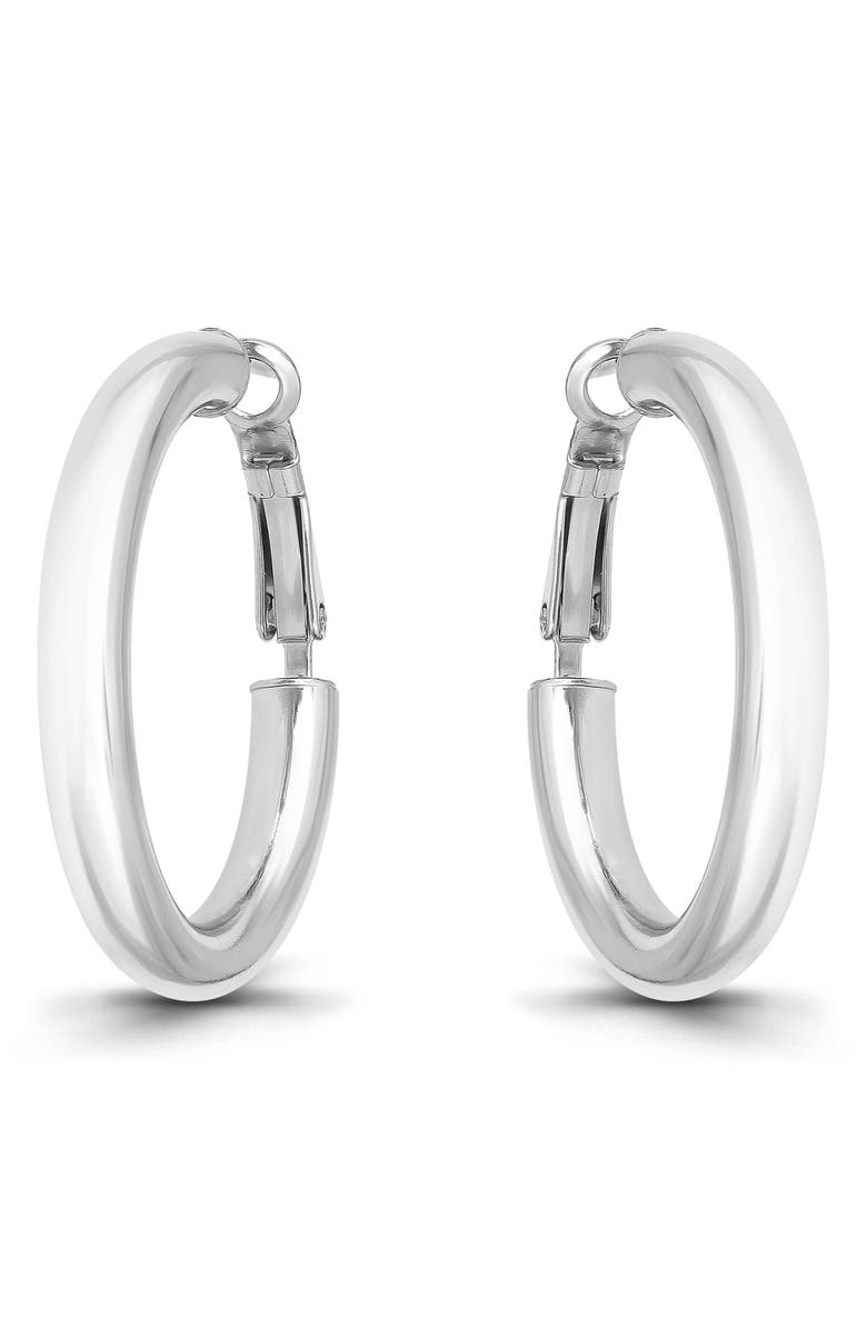 Christian Siriano New York 35mm Tube Hoop Earrings, Main, color, Silver