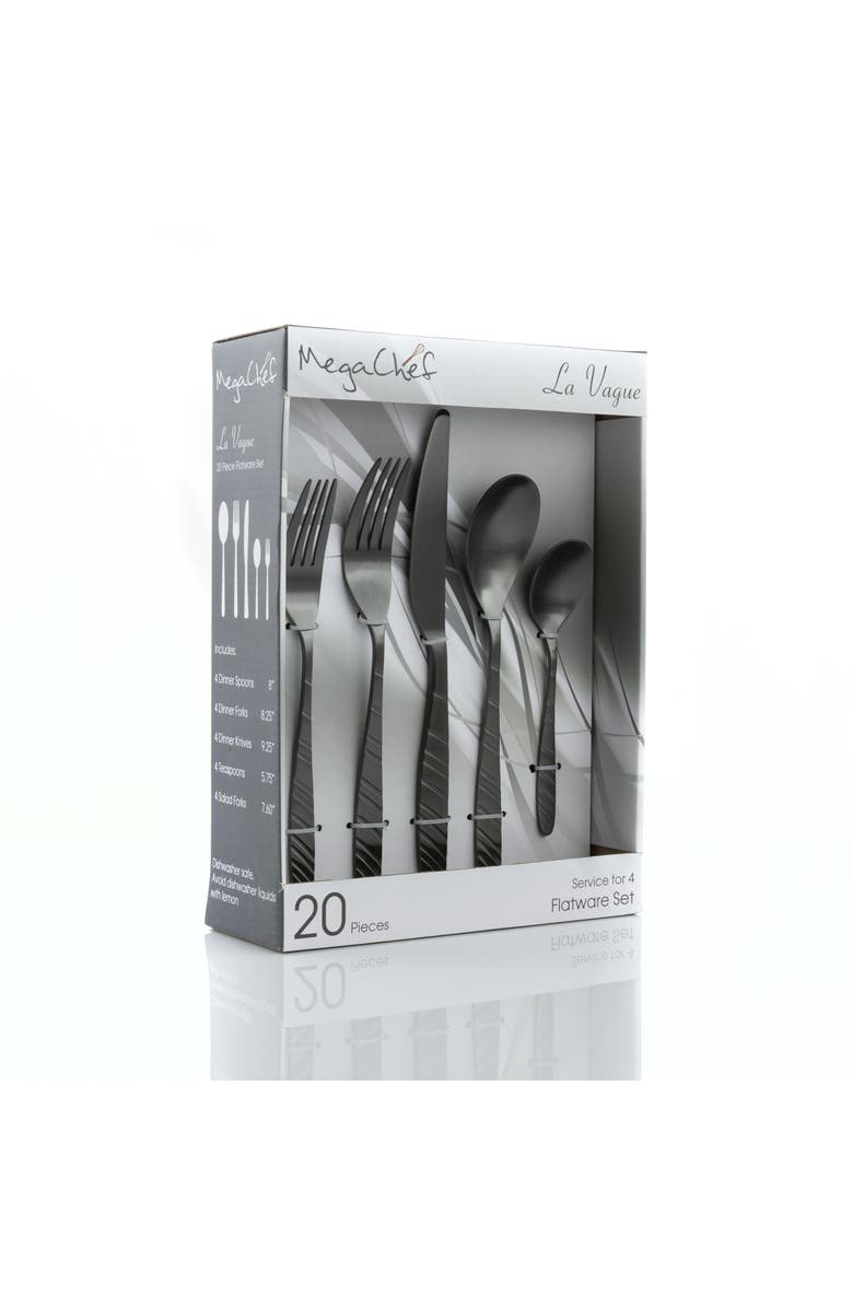 Megachef La Vague 20 Piece Flatware Utensil Set, Stainless Steel Silverware Metal Service for 4, Alternate, color, Matte Black