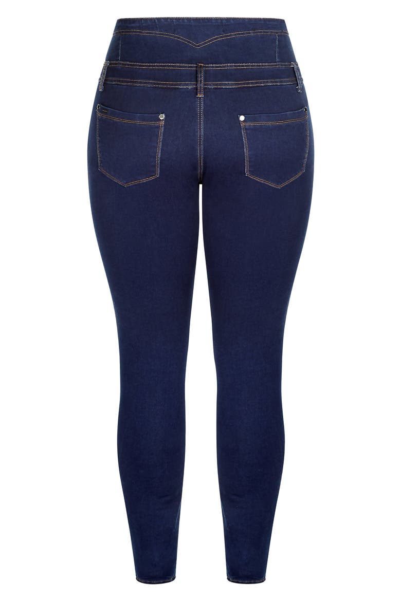 Harley Exposed Button High Waist Skinny Jeans, Alternate, color, DARK DENIM