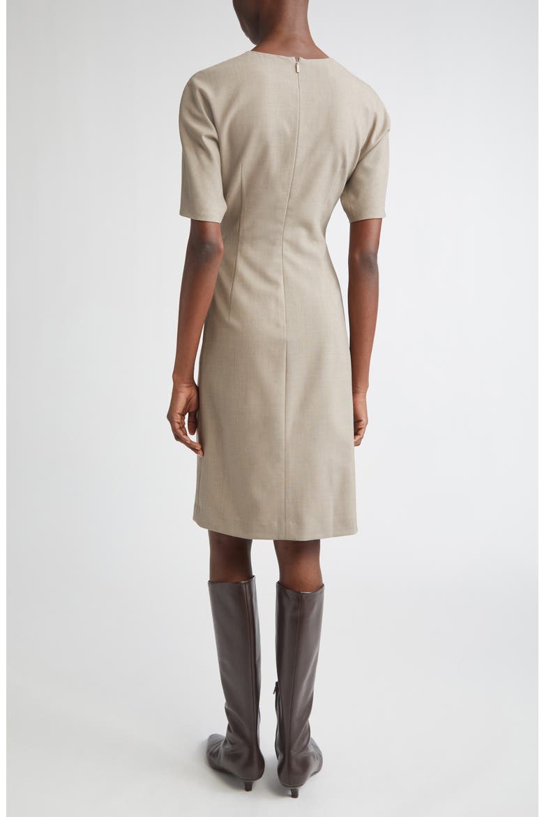 Short Sleeve Pleated Waist Responsible Stretch Wool Dress, Alternate, color, HICKORY MELANGE