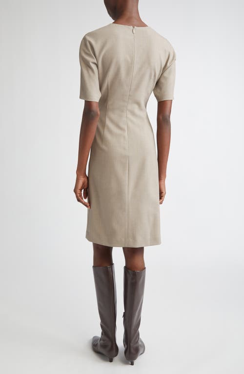 Lafayette 148 New York Short Sleeve Pleated Waist Responsible Stretch Wool Dress In Neutral