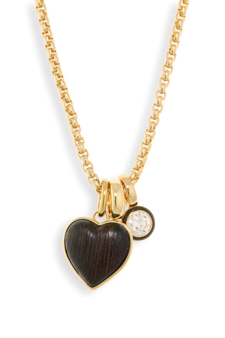Mini Simple Wood Heart Pendant Necklace, Alternate, color, WALNUT