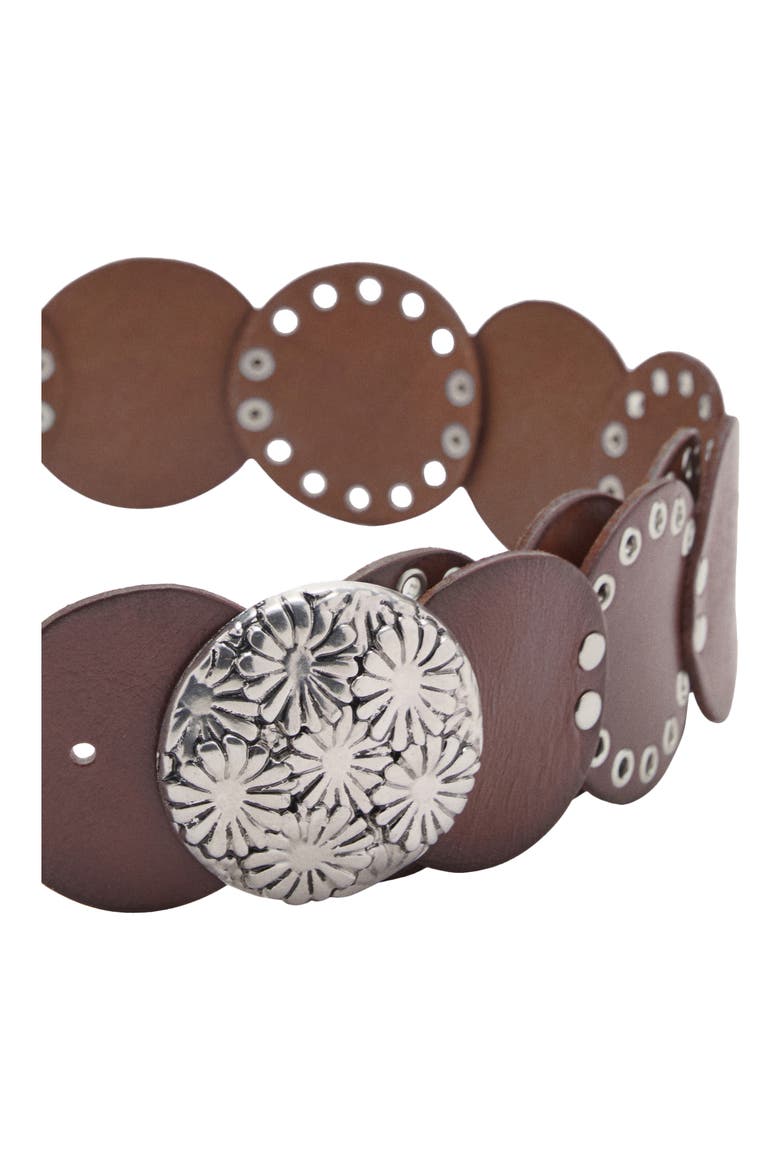 Studded Leather Belt, Alternate, color, BROWN