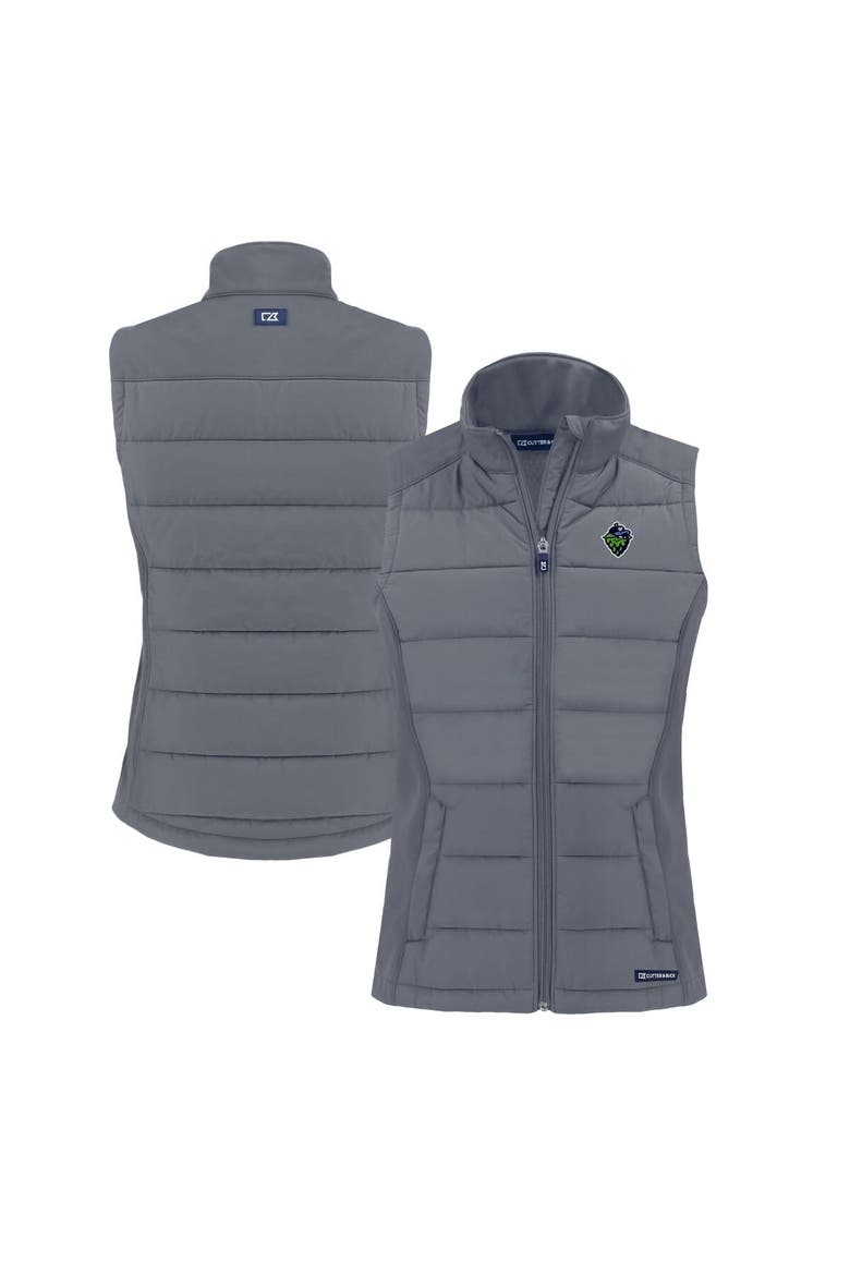 Women's Cutter & Buck  Gray Hillsboro Hops Evoke Hybrid PrimaLoft Eco Softshell Recycled Full-Zip Vest, Main, color, Gray