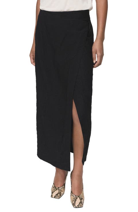 Crinkled Wrap Midi Skirt