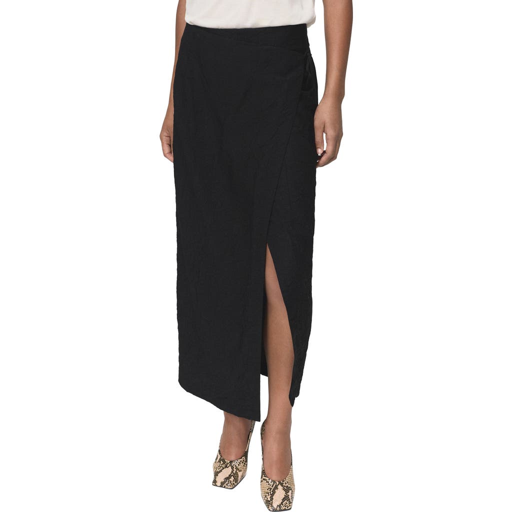 Mango Crinkled Wrap Midi Skirt In Black