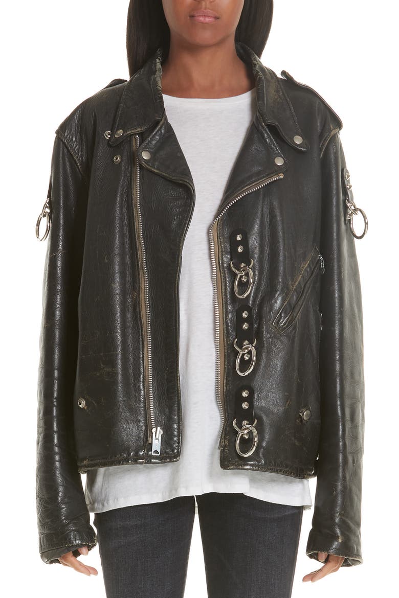 Refurbished Leather Moto Jacket, Main, color, BLACK
