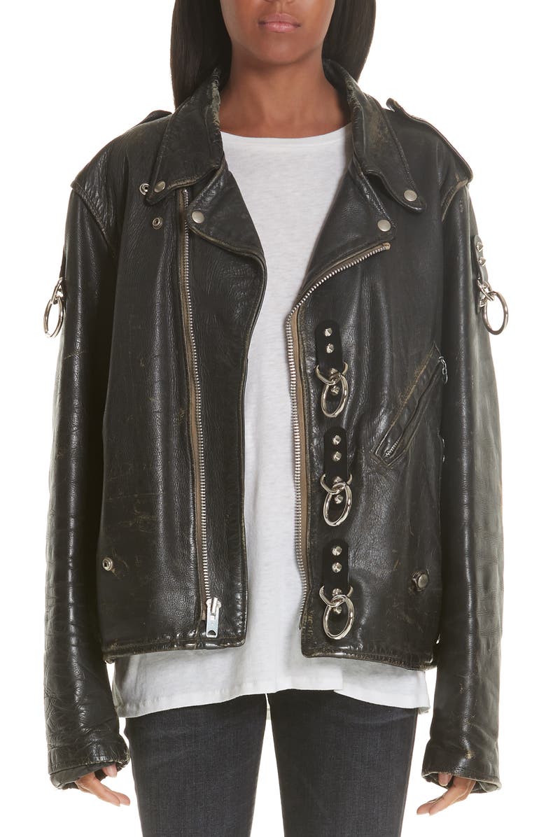 R13 Refurbished Leather Moto Jacket, Main, color, 