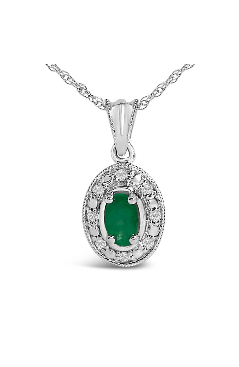 Haus of Brilliance 14K White Gold Oval Green Emerald and Diamond Halo Pendant Necklace, Alternate, color, White