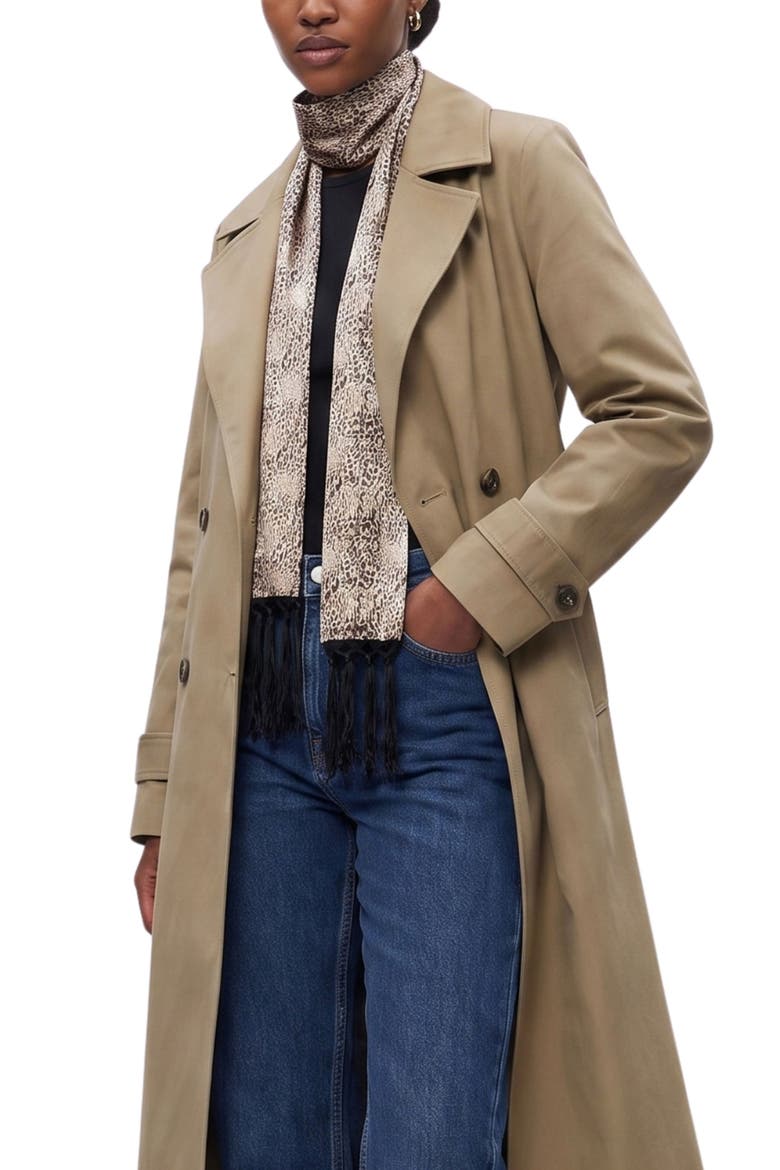 Floral Silky Fringe Scarf, Main, color, BROWN