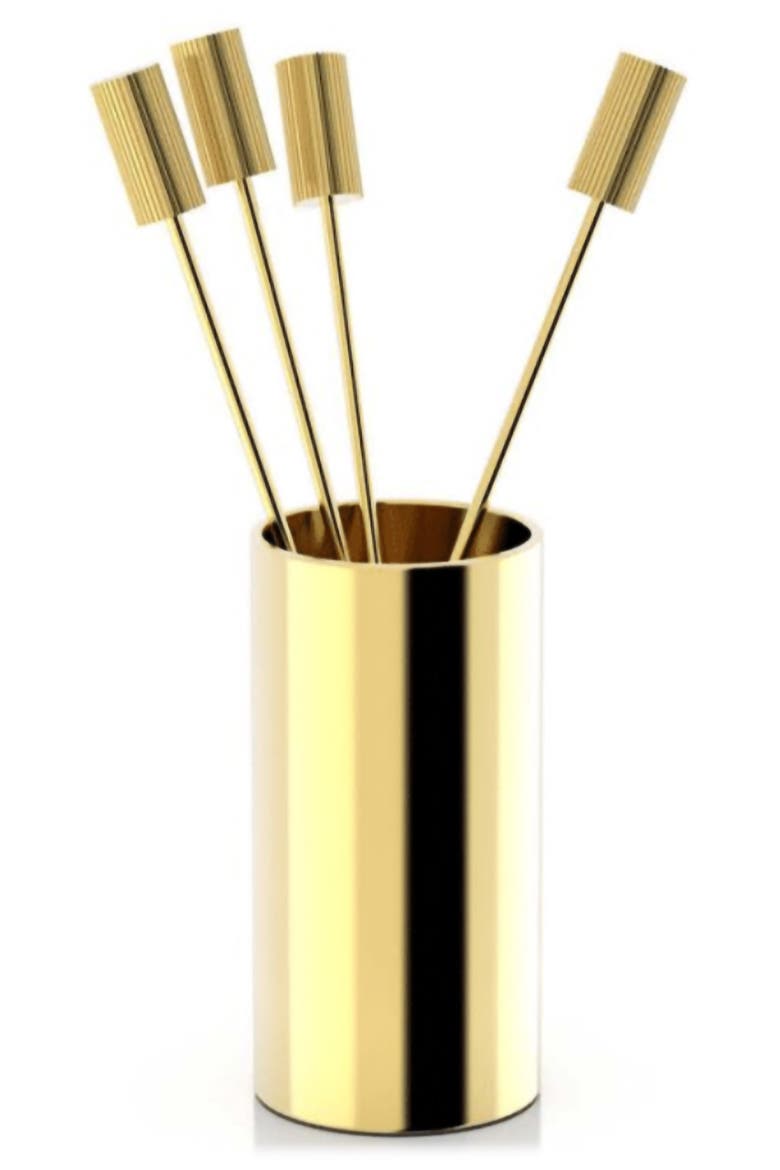 Striations Set of 4 Cocktail Picks, Main, color, GOLD