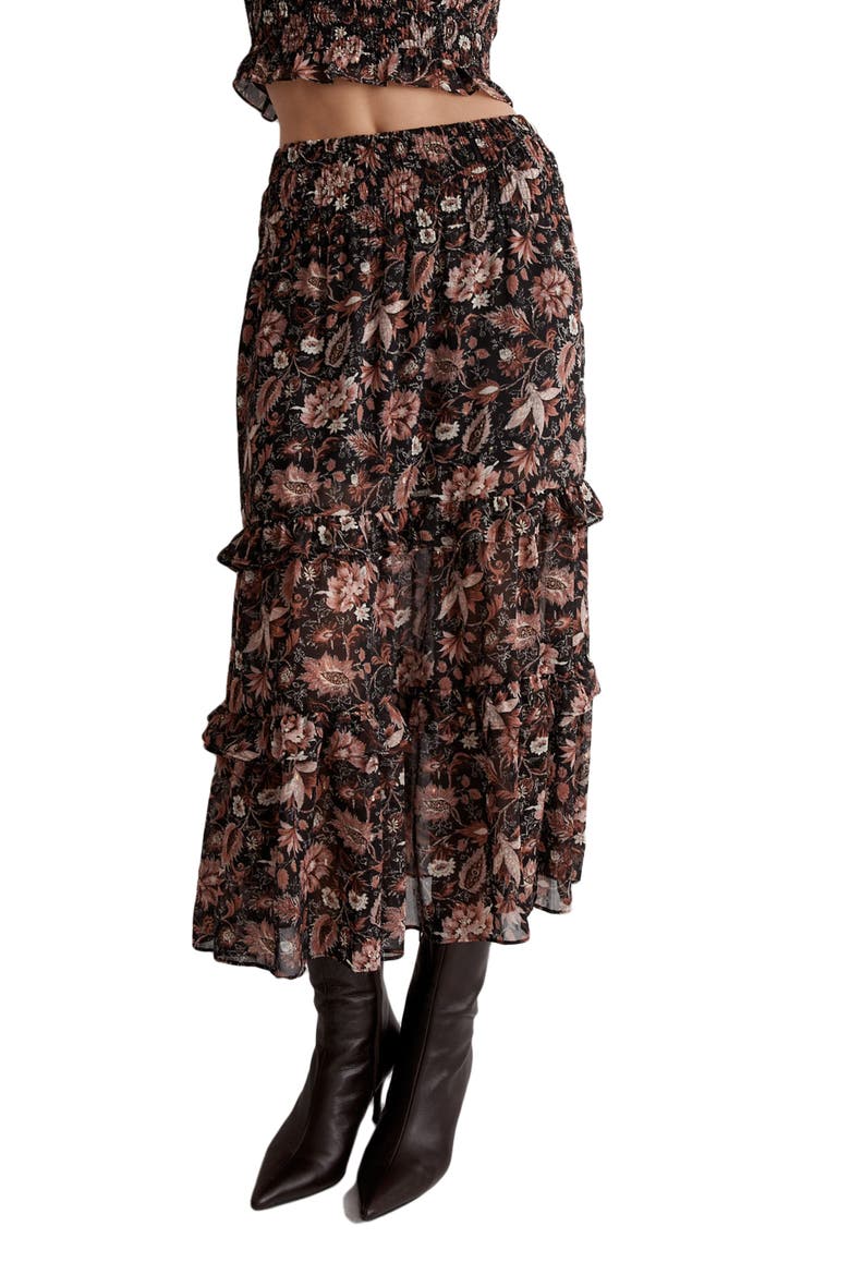 Ruffle Tiered Midi Skirt, Main, color, TRUE BLACK
