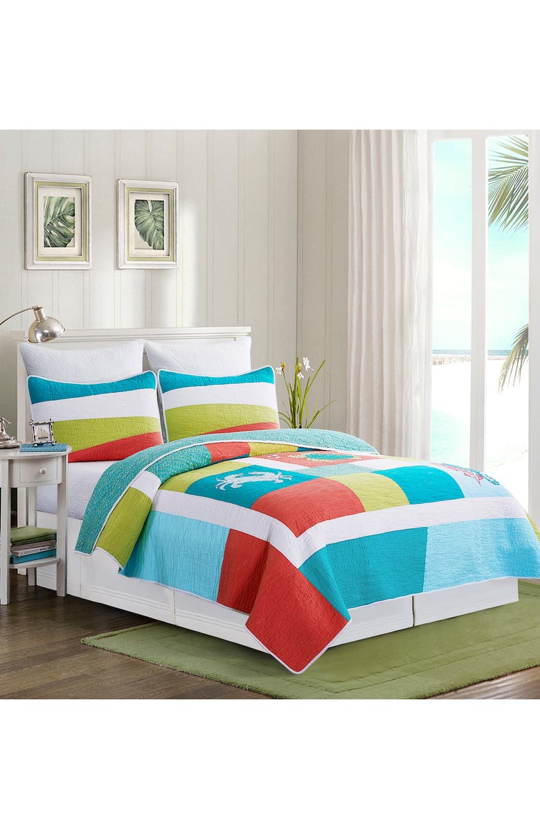 C&F Home Santorini Coastal Beach Patchwork Embroidered and Applique Cotton Quilt Set  - Machine Washable, Alternate, color, Blue