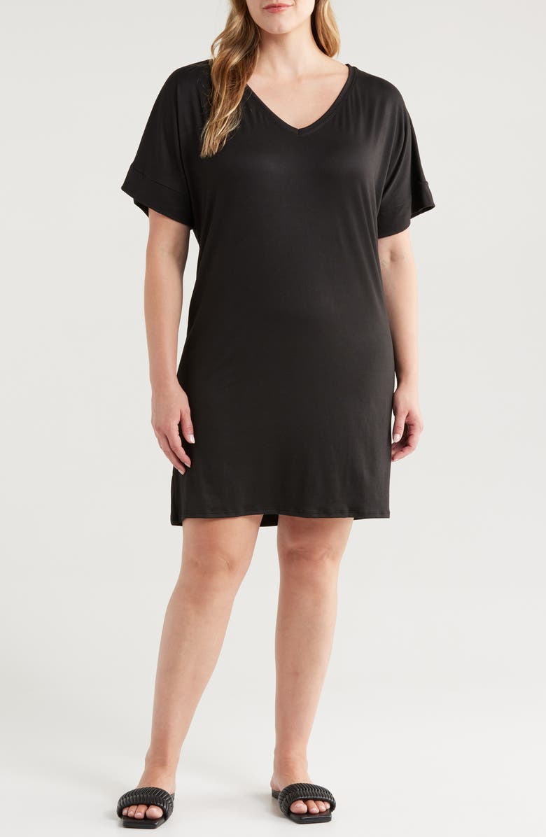 24seven Comfort Apparel Loose Fit Jersey T-Shirt Dress, Main, color, Black