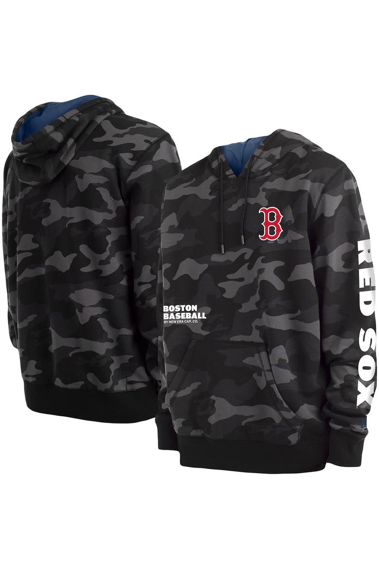 Men's New Era Black Boston Red Sox Camo Pullover Hoodie, Main, color, Black