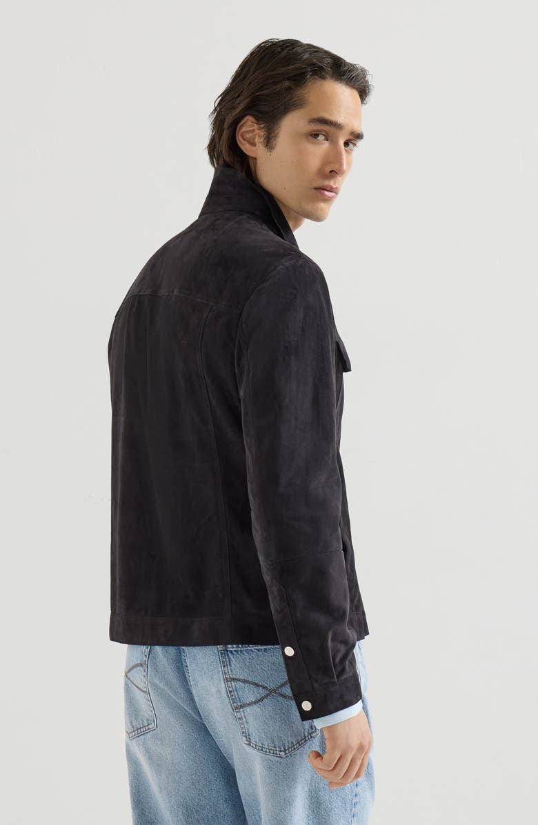 Brunello Cucinelli Suede four-pocket jacket, Alternate, color, Navy Blue