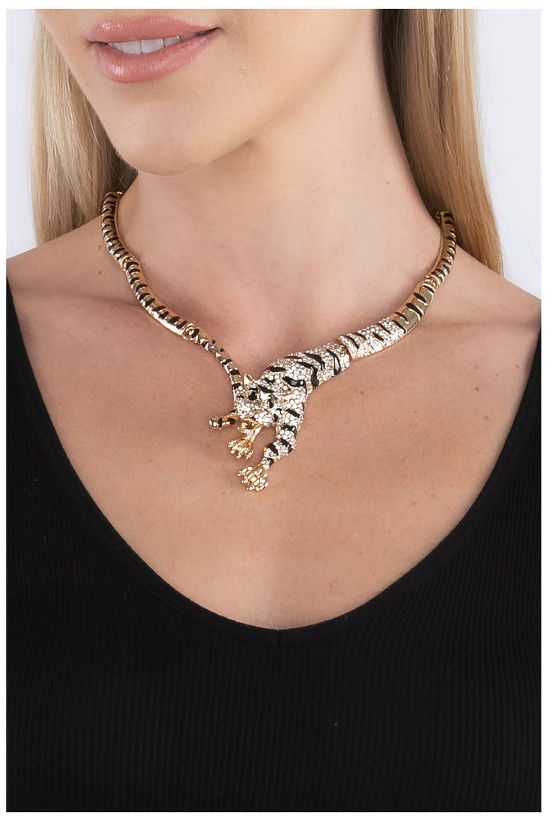 Jumping Leopard Collar Necklace, Alternate, color, GOLD