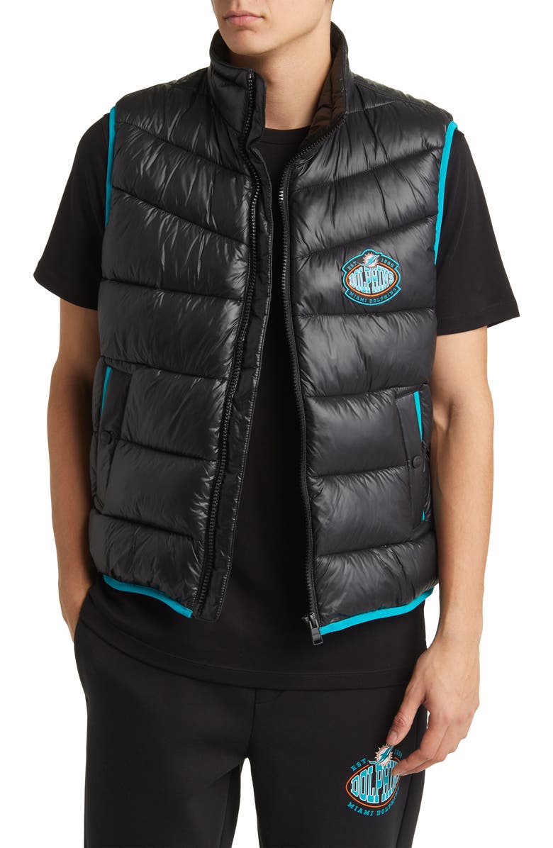 BOSS x NFL Corner Recycled Polyamide Puffer Vest, Main, color, Miami Dolphins Black