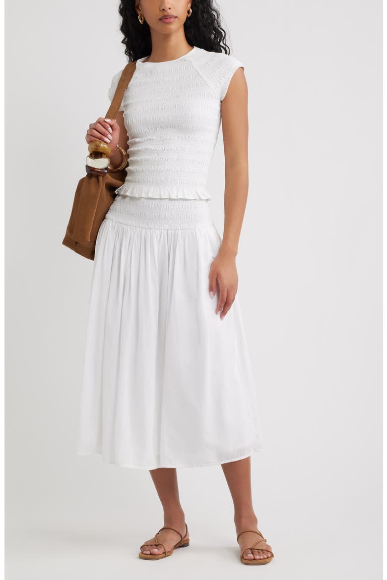 Smock Waist Midi Skirt, Alternate, color, WHITE